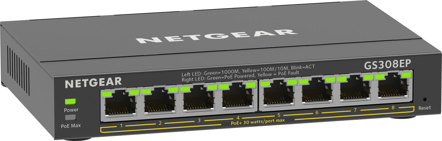 NETGEAR GS308EP Managed L2/L3 Gigabit Ethernet (10/100/1000) Power over Ethernet (PoE) Black