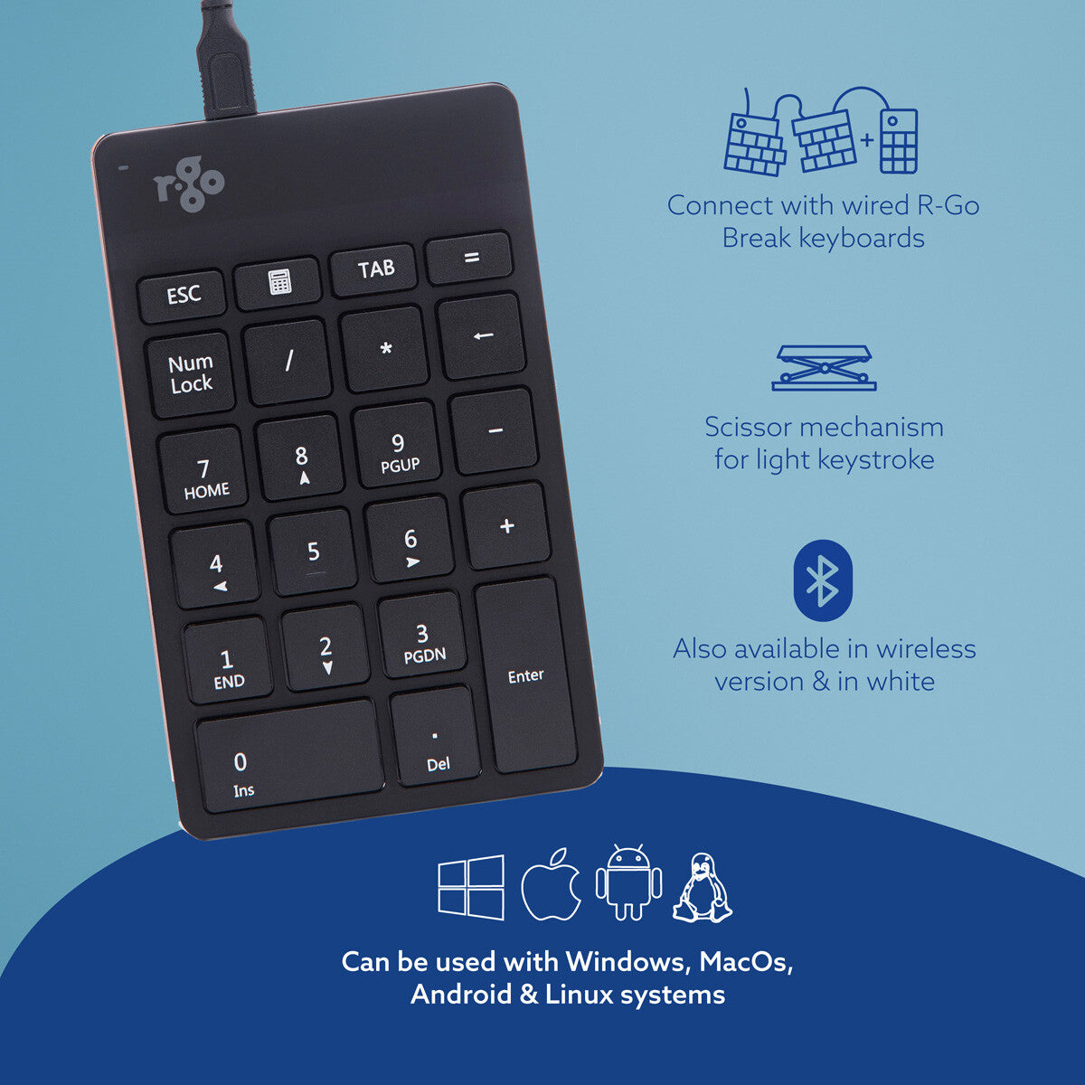R-Go Tools Numeric keypad R-Go Numpad Break, ergonomic numeric keypad with break software, wired, black