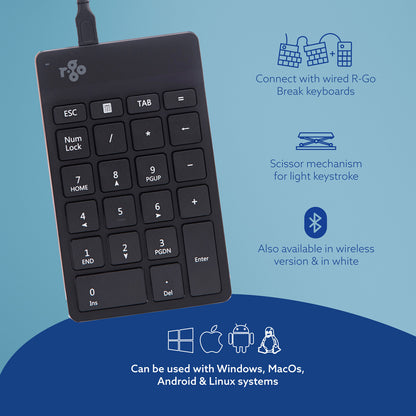 R-Go Tools Numeric keypad R-Go Numpad Break, ergonomic numeric keypad with break software, wired, black