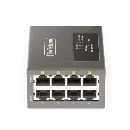 StarTech.com 4-Port Multi-Gigabit PoE++ Injector, 5/2.5/1G Ethernet (NBASE-T), PoE/PoE+/PoE++ (802.3af/802.3at/802.3bt), 160Watts Power Budget, Wall/DIN Rail Mountable, Unmanaged - TAA