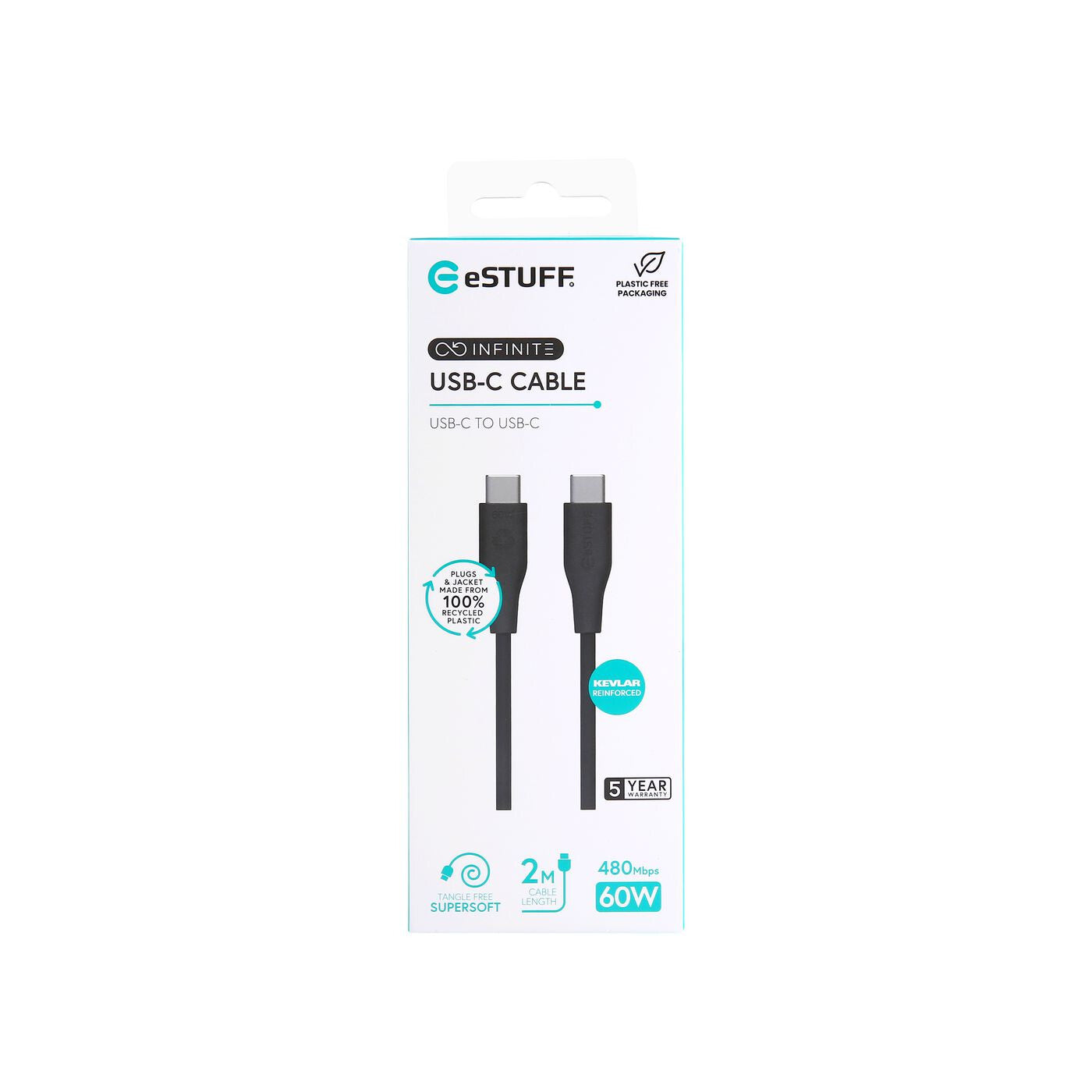 eSTUFF ES604280 USB cable USB 2.0 2 m USB C 60 W Black