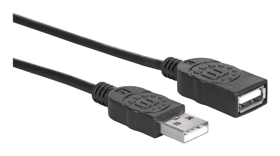 Manhattan USB-A to USB-A Extension Cable, 1.8m, Male to Female, 480 Mbps (USB 2.0), Hi-Speed USB, Black, Lifetime Warranty, Equivalent to USBEXTAA6BK