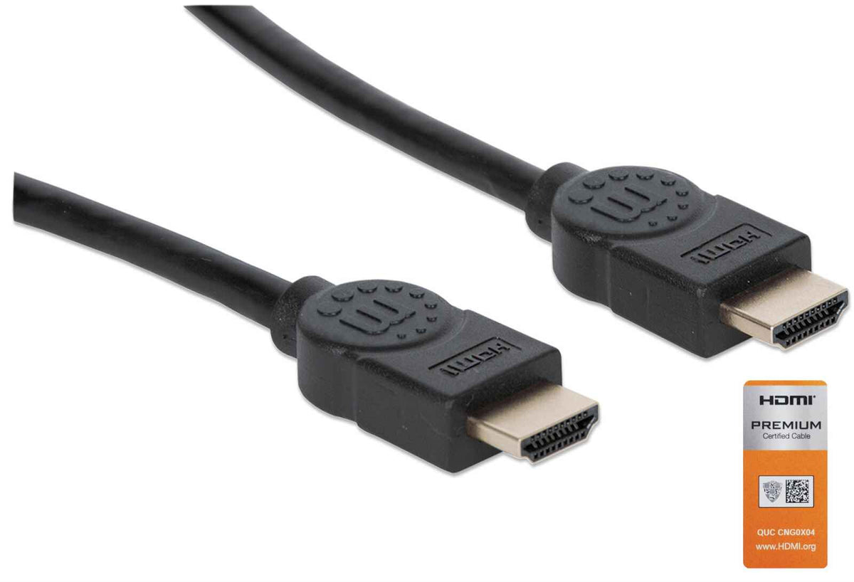 Manhattan Certified Premium HDMI 4K@60Hz Cable with Ethernet, 3m, Suitable for ALL 4K & 1080p/HD Uses - When Upgrading Now or Have It Ready for When You Need It, Black, High Speed, Lifetime Warranty, Equivalent to HDMM3MP