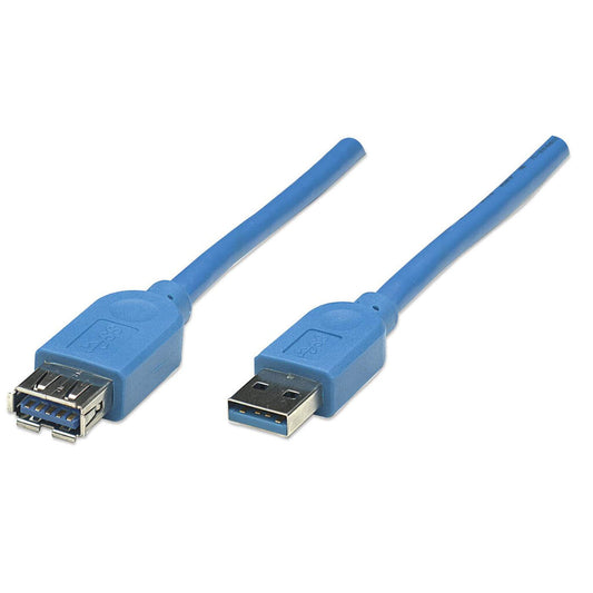 Manhattan USB-A Extension Cable, 2m, Male to Female, USB 3.0 (aka USB 3.2 Gen 1), 5 Gbps, SuperSpeed USB, Blue, Lifetime Warranty, Equivalent to USB3SEXT2MBK except colour