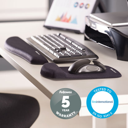 Fellowes Keyboard Wrist Rest - PlushTouch Wrist Rest with Non Skid Rubber Base & Antibacterial Protection - Ergonomic Wrist Support for Computer, Laptop, Home Office Use - Black