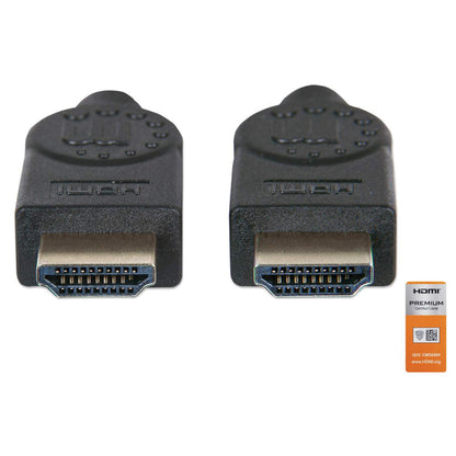 Manhattan Certified Premium HDMI 4K@60Hz Cable with Ethernet, 5m, Suitable for ALL 4K & 1080p/HD Uses - When Upgrading Now or Have It Ready for When You Need It, Black, High Speed, Lifetime Warranty, Equivalent to HDMM5MP