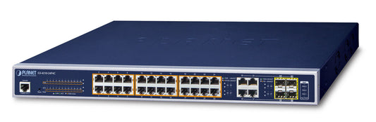 PLANET GS-4210-24P4C network switch, Managed, 28-port, Power over Ethernet (PoE), blue