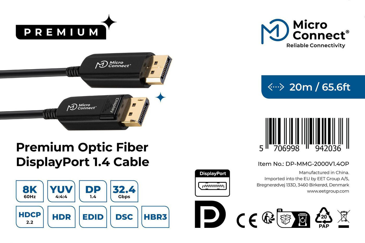 Microconnect DP-MMG-2000V1.4OP DisplayPort cable 20 m Black