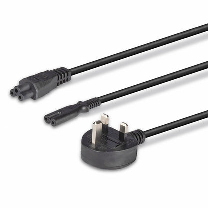 Lindy 2.5m UK 3 Pin Plug to IEC C5 & IEC C7 Splitter Extension Cable, Black