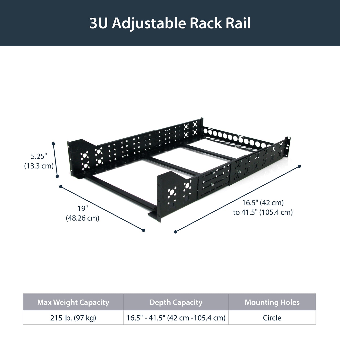 StarTech.com 3U Fixed 19" Adjustable Depth Universal Server Rack Rails