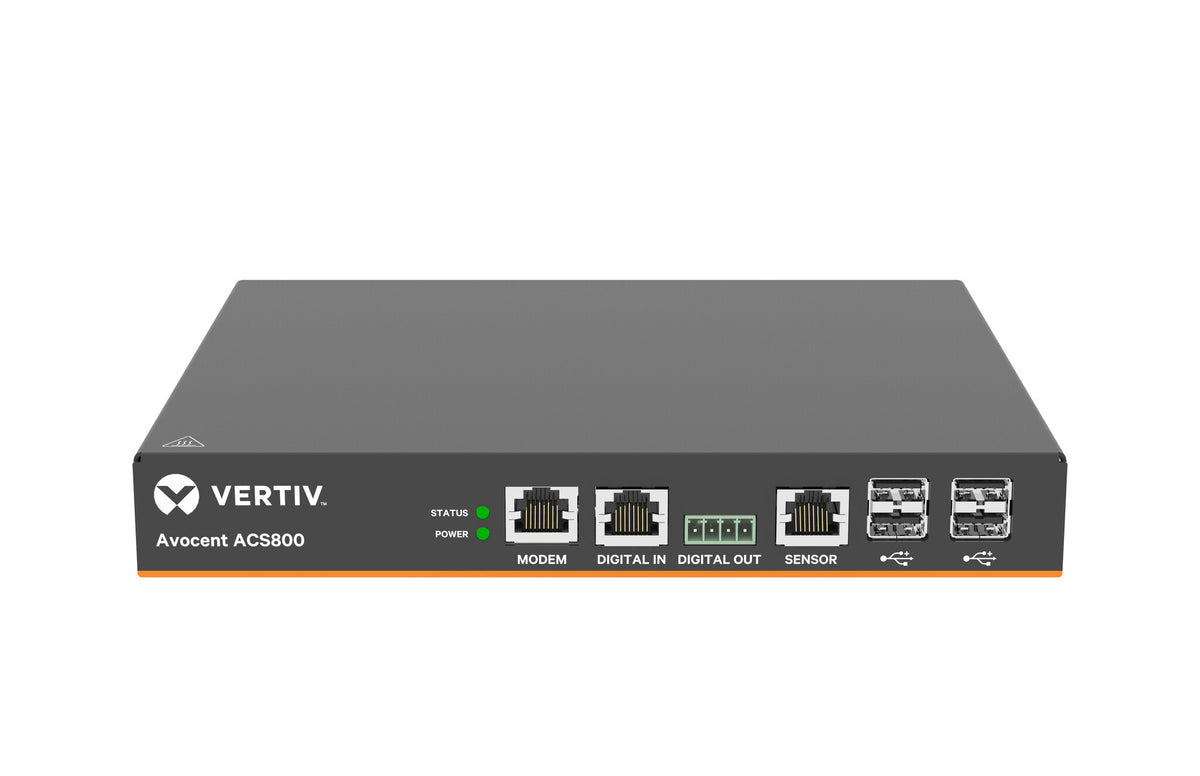 Vertiv Avocent 4-Port ACS800 Serial Console with analog modem, external AC/DC Power Brick - Jumper cord: Plug C14 to connector C13