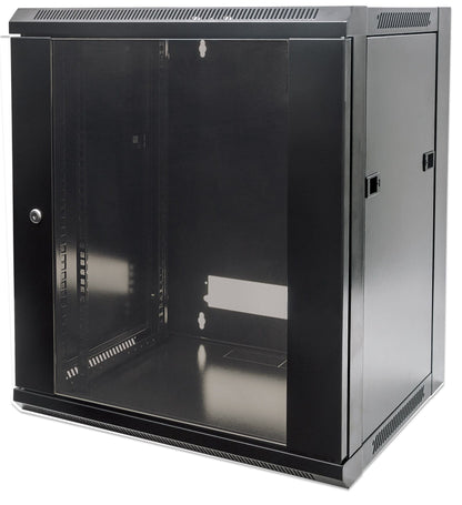 Intellinet Network Cabinet, Wall Mount (Standard), 12U, Usable Depth 410mm/Width 510mm, Black, Flatpack, Max 60kg, Metal & Glass Door, Back Panel, Removeable Sides,Suitable also for use on desk or floor, 19",Parts for wall install (eg screws/rawl plugs) n