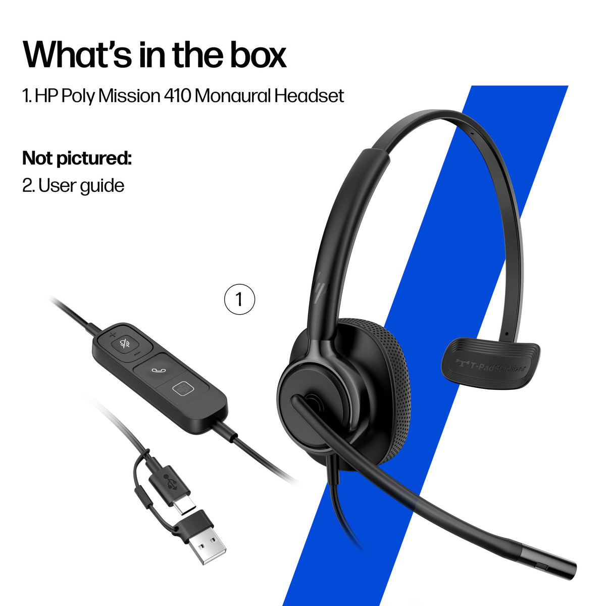 HP Poly Mission 415 Monaural USB Wired Headset Classic (Bulk)