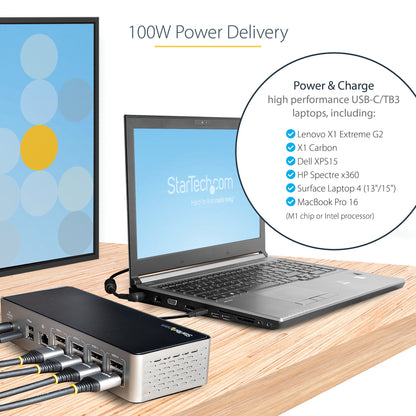 StarTech.com USB C Dock - 4K 60Hz Quad Monitor DisplayPort & HDMI - Universal USB-C Docking Station with 100W Power Delivery - USB Hub with 1x USB Type-C & 3x USB-A, Ethernet, Audio