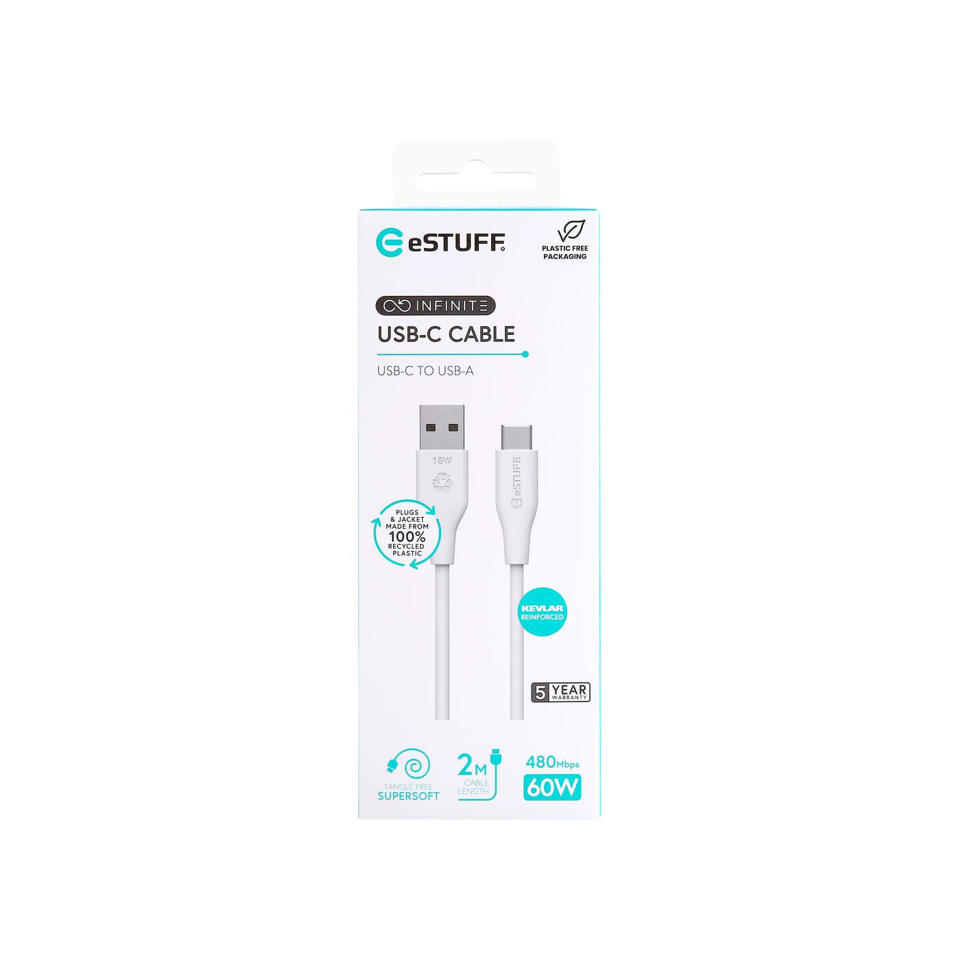 eSTUFF ES605270 USB cable USB 2.0 2 m USB C USB A 60 W White