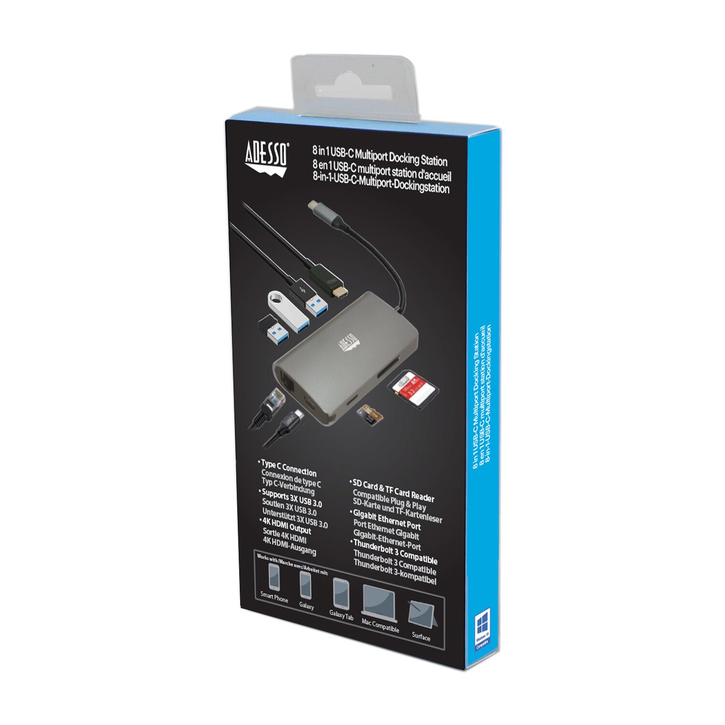 Adesso AUH-4030 laptop dock/port replicator USB 3.2 Gen 1 (3.1 Gen 1) Type-C Grey