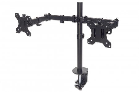 Manhattan Dual Desk Mount for TV & Monitors (Full Motion), For screens 10" to 27", Clamp Assembly, VESA compatibility: 75x75 and 100x100mm - check the dimensions of the four mounting holes on back of screen to ensure it fits, Max 8kg (each), Black, Bracke