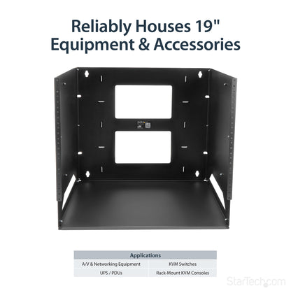 StarTech.com 2-Post 8U Open Frame Wall Mount Network Rack with Built-in Shelf, Wall Mount Data Rack with Adjustable Depth for AV / Computer / IT Equipment, Small Wall-Mount Server Rack - TAA Compliant