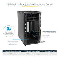 StarTech.com 4-Post 18U Server Rack Cabinet, Lockable 19" Data Rack Cabinet for Computer / AV / IT Equipment, Office / Home Network Rack with Casters & Adjustable Mounting Rails