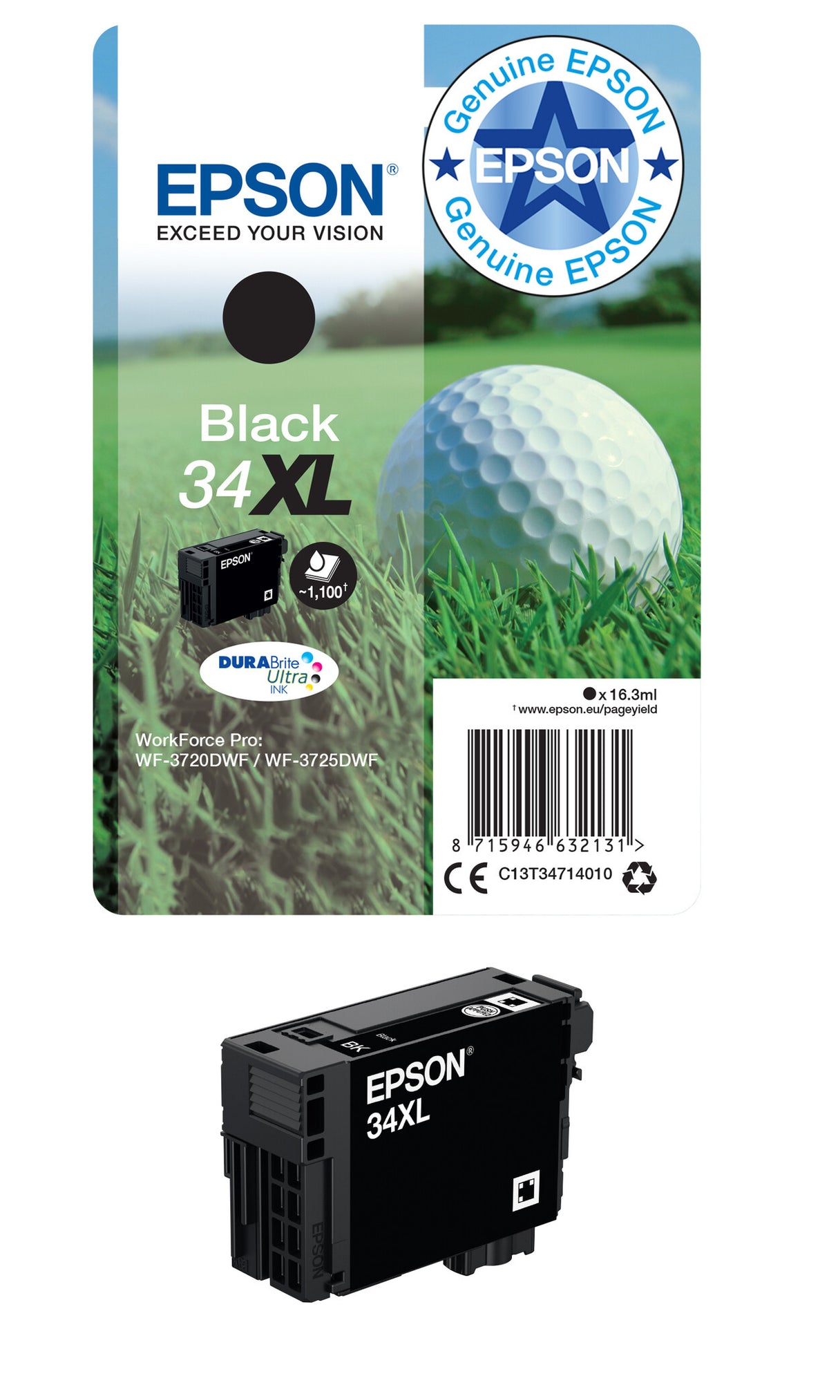 Epson Golf ball 34XL DURABrite Ultra Single Black Ink