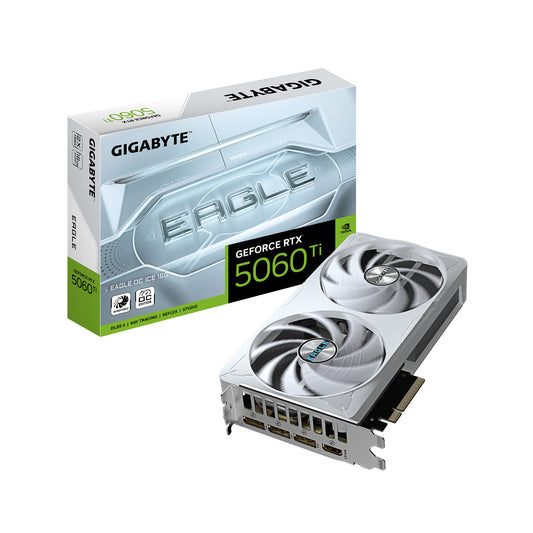 GIGABYTE GeForce RTX 5060 Ti EAGLE OC ICE 16G Graphics Card - 16GB GDDR7, 128bit, PCI-E 5.0, 2617MHz Core Clock, 3 x DisplayPort, 1 x HDMI, GV-N506TEAGLEOC ICE-16GD