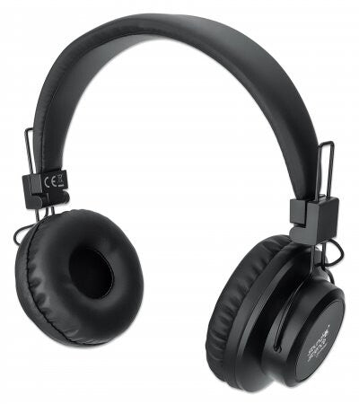 Manhattan Bluetooth On-Ear Headset, Microphone, FM Radio, Integrated Controls, 8 hour usage time, Max Range 10m, MicroSD Card slot, 3.5mm Aux port, Bluetooth v5.0, USB-A charging cable included, Three Year Warranty