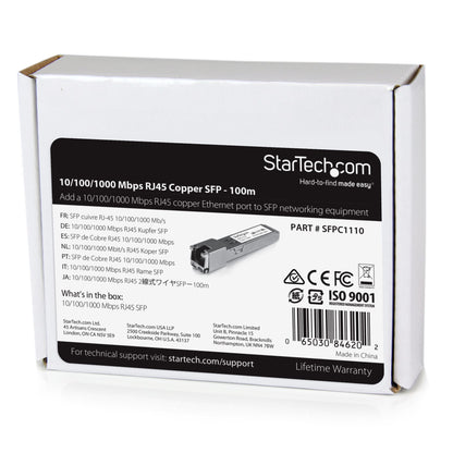 StarTech.com Cisco SFP-GE-T Compatible SFP Transceiver Module - 10/100/1000BASE-TX~Cisco SFP-GE-T Compatible SFP Module - 1000BASE-T - SFP to RJ45 Cat6/Cat5e - 10/100/1000 Mbps - RJ-45 100m - Cisco IE3400, IE3300, IE3200