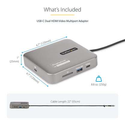 StarTech.com USB C Docking Station, Dual 4K 60Hz HDMI compatible with MacBook Pro (M1/M2/M3/M4) and Windows, USB-A/USB-C 10Gbps Hub, 100W Power Delivery, GbE, SD, 22in/56cm Cable