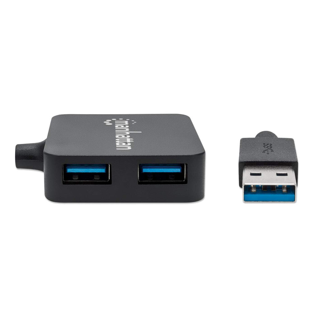 Manhattan USB-A 4-Port Hub, 4x USB-A Ports, 5 Gbps (USB 3.2 Gen1 aka USB 3.0), USB powered (no external power supply required). Fast charging: 1 port up to 0.9 A; charging on 4 ports requires external power supply (not included), Equivalent to ST4300MINU3