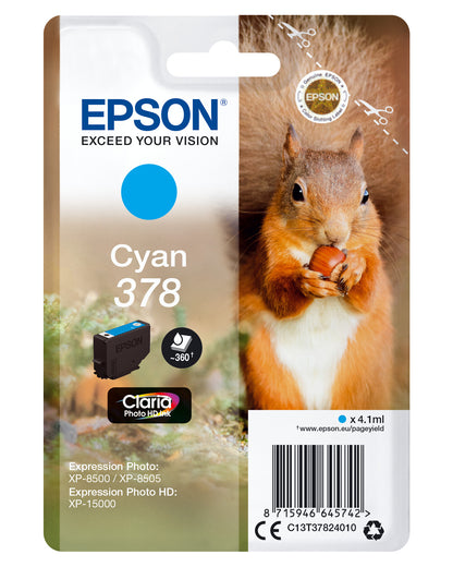 Epson Squirrel Singlepack Cyan 378 Claria Photo HD Ink