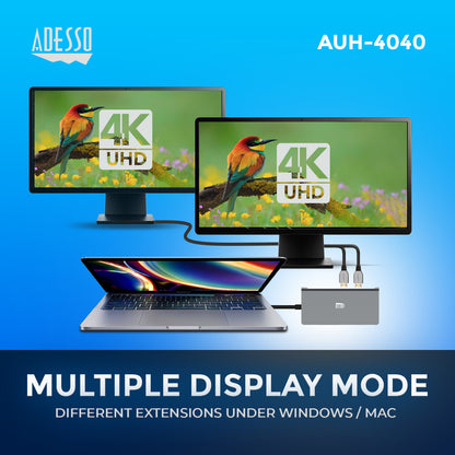 Adesso AUH-4040 laptop dock/port replicator Wired USB 3.2 Gen 1 (3.1 Gen 1) Type-C Grey