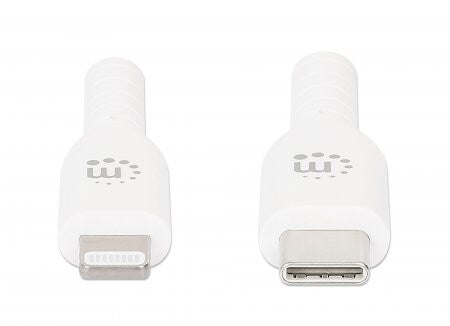 Manhattan USB-C to Lightning Cable, Charge & Sync, 2m, White, For Apple iPhone/iPad/iPod, Male to Male, MFi Certified (Apple approval program), 480 Mbps (USB 2.0), Hi-Speed USB, Lifetime Warranty