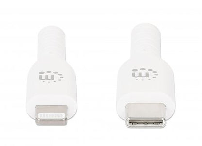 Manhattan USB-C to Lightning Cable, Charge & Sync, 0.5m, White, For Apple iPhone/iPad/iPod, Male to Male, MFi Certified (Apple approval program), 480 Mbps (USB 2.0), Hi-Speed USB, Lifetime Warranty