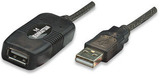 Manhattan USB-A Active Extension Cable, 10m, Male to Female, USB 2.0, 480 Mbps, Hi-Speed USB, Daisy-Chainable, Built-In Repeater, Black, Three Year Warranty, Equivalent to USB2AAEXT10M