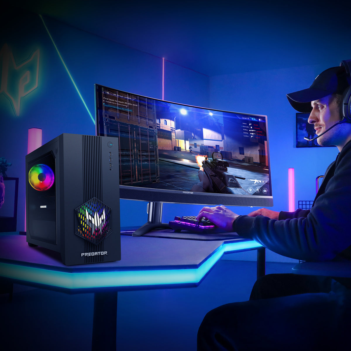 Acer Predator PO3-665 Gaming Desktop - Intel Core i5-14400F, 16GB RAM, 512GB SSD, NVIDIA GeForce RTX 5070, Windows 11, Black