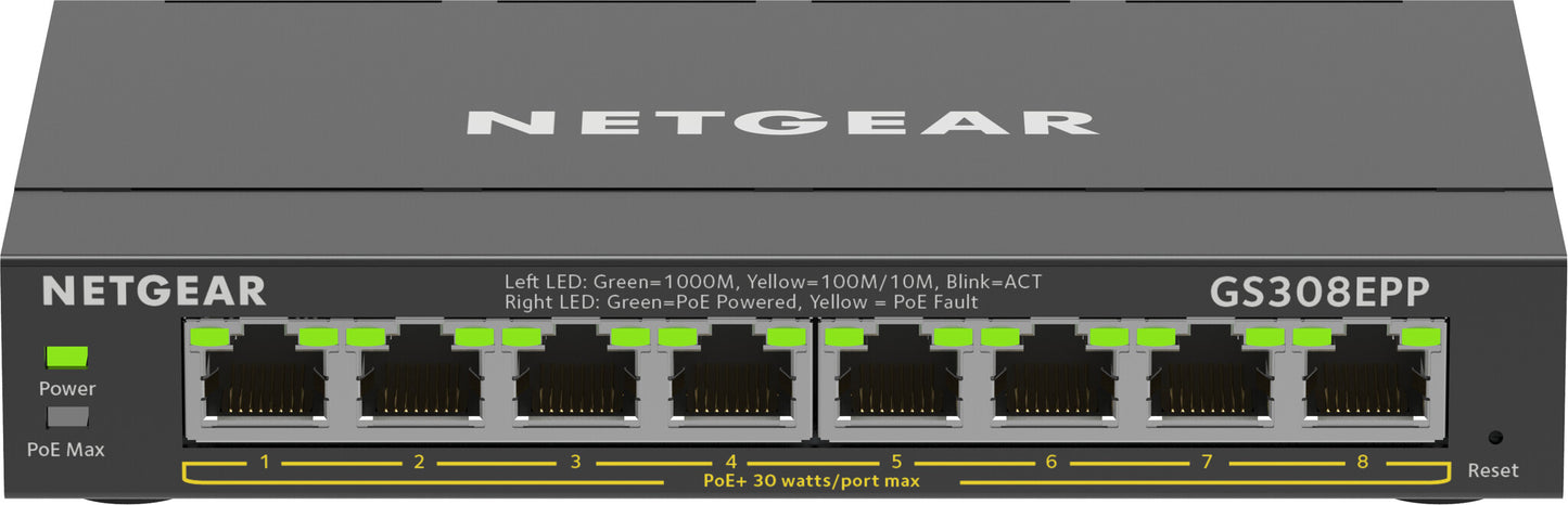 NETGEAR GS308EPP Managed L2/L3 Gigabit Ethernet (10/100/1000) Power over Ethernet (PoE) Black