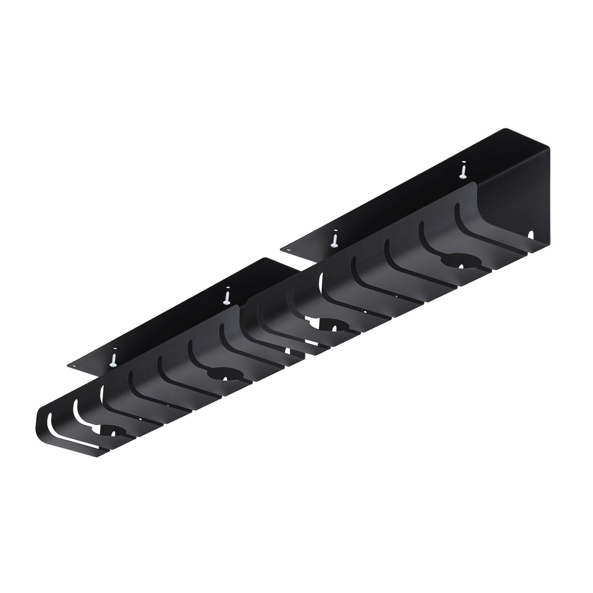 StarTech.com 2-Pack Under Desk Cable Management Tray, 42" Long (21" Per Tray), Metal Slotted Style Cable Organizer, Screw-On Install, Power Bar Holder, Black, TAA