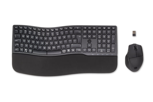 HP 680 Comfort Dual-Mode Keyboard and Mouse Combo, wireless and Bluetooth, plunger-switch, QWERTY layout