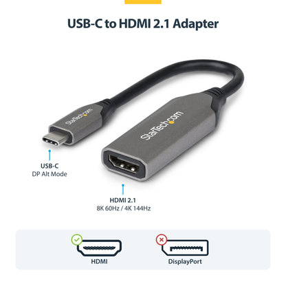 StarTech.com USB-C to HDMI Adapter, 8K 60Hz / 4K 120Hz, Thunderbolt / USB4 Compatible, USB C to HDMI 2.1 Converter, HDR10+, 7.9in (20cm) Cable