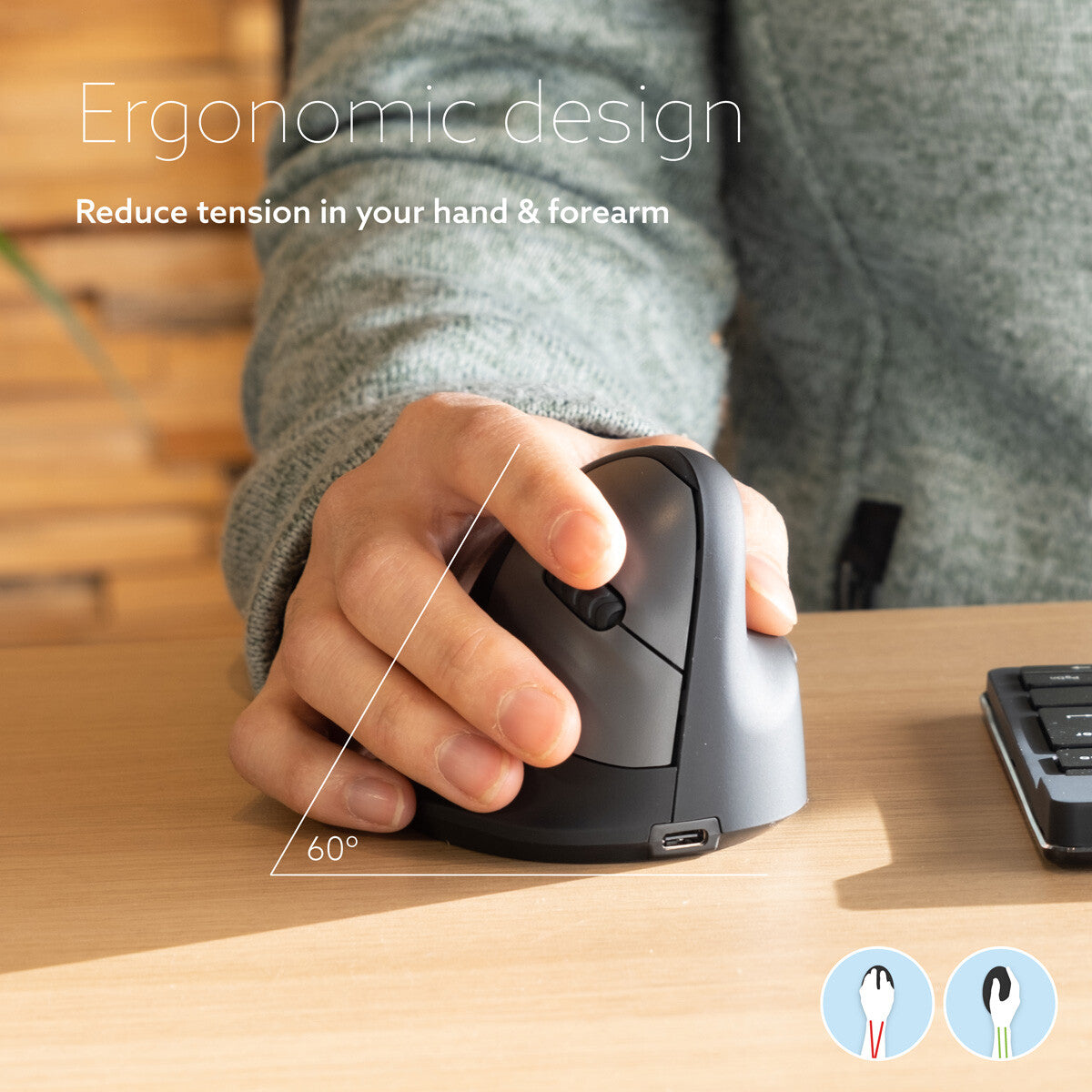 R-Go Tools Ergonomic mouse R-Go HE Break with break software, large (hand size ≥ 185 mm), right-handed, Bluetooth, black