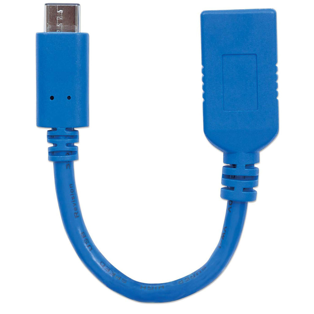 Manhattan USB-C Male to USB-A Female Adapter Cable, 15cm, USB 3.0 (aka USB 3.2 Gen 1), 5 Gbps, 3A Fast Charging, SuperSpeed USB, Blue, Lifetime Warranty, Same 5 Gbps/3A Performance as USB31CAADP (except colour and certification)