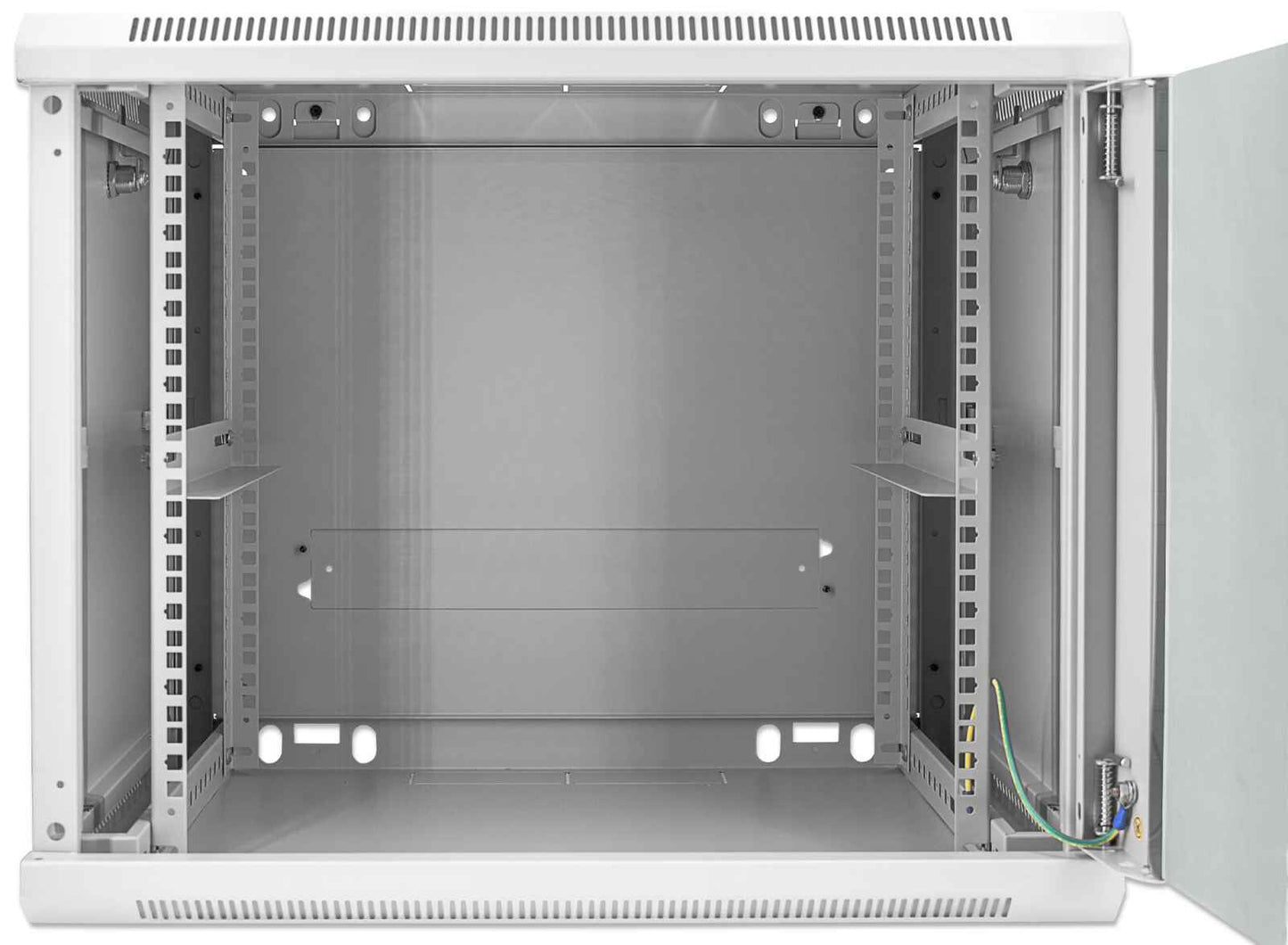 Intellinet 19" Network Cabinet - Wall Mount (Standard), 9U, 600mm Deep, Grey, Assembled, Max 60kg, Suitable also for use on desk or floor, Usable Depth 500mm, Metal & Glass Door, Back Panel, Removeable Sides, Parts for wall install (eg screws/rawl plugs)