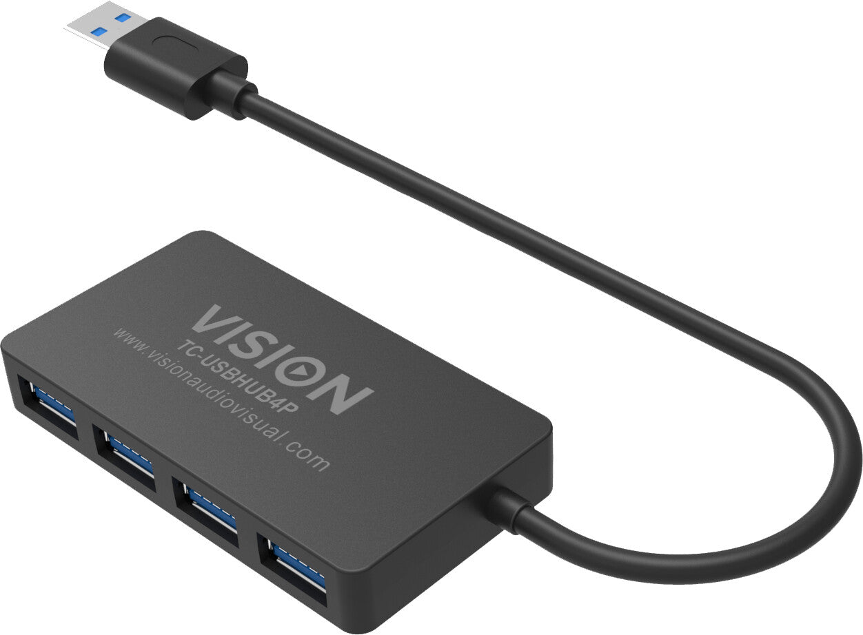 Vision TC-USBHUB4P interface hub USB 3.2 Gen 1 (3.1 Gen 1) Type-A 5 Mbit/s Black
