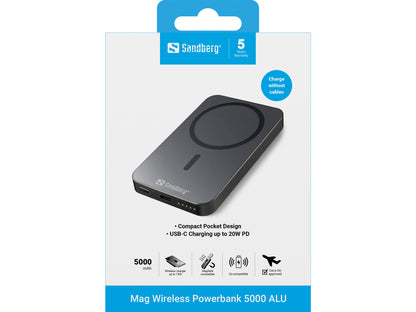 Sandberg Magnet Wireless Powerbank 5000 ALU