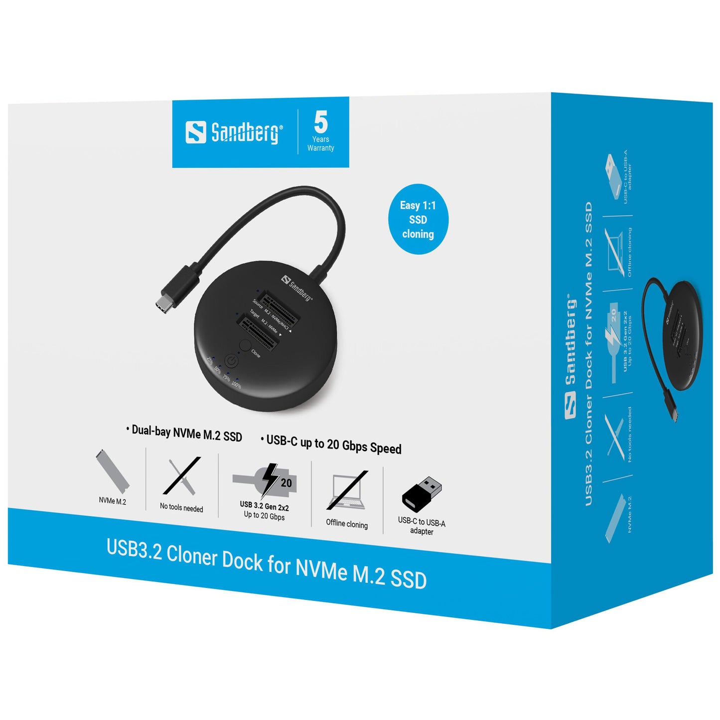 Sandberg USB3.2 Cloner Dock for NVMe M.2 SSD