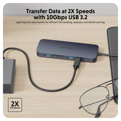 HYPER HD4006GL interface hub USB 3.2 Gen 1 (3.1 Gen 1) Type-C 10000 Mbit/s Blue, Grey