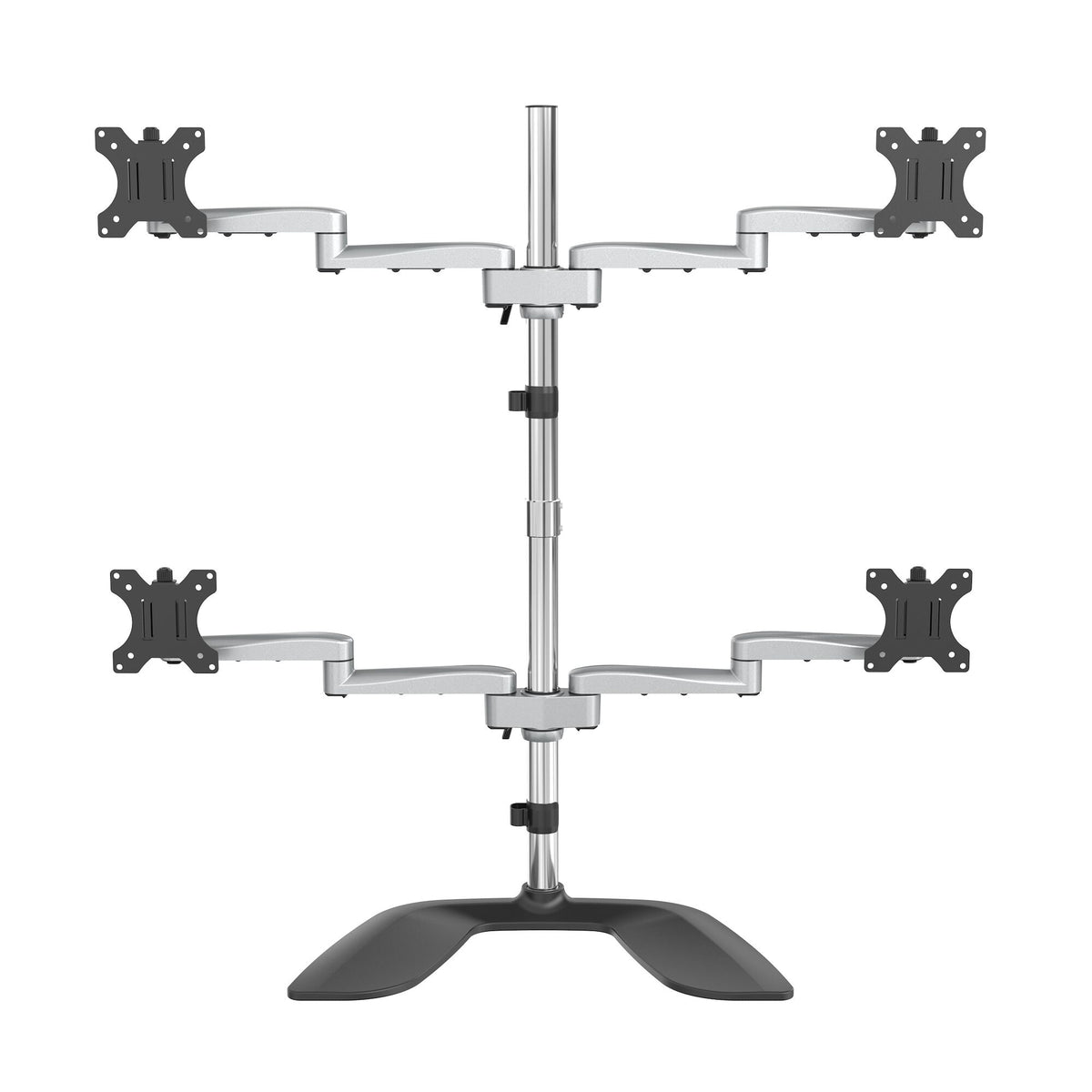 StarTech.com Desktop Quad Monitor Stand - Ergonomic VESA 4 Monitor Arm (2x2) up to 32" (17.6lb/8kg) - Free Standing Articulating Universal Pole Mount - Height Adjustable/Tilt/Swivel/Rotate - Silver