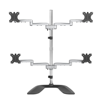 StarTech.com Desktop Quad Monitor Stand - Ergonomic VESA 4 Monitor Arm (2x2) up to 32" (17.6lb/8kg) - Free Standing Articulating Universal Pole Mount - Height Adjustable/Tilt/Swivel/Rotate - Silver