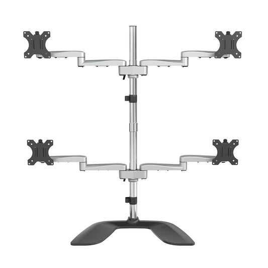 StarTech.com Desktop Quad Monitor Stand - Ergonomic VESA 4 Monitor Arm (2x2) up to 32" (17.6lb/8kg) - Free Standing Articulating Universal Pole Mount - Height Adjustable/Tilt/Swivel/Rotate - Silver