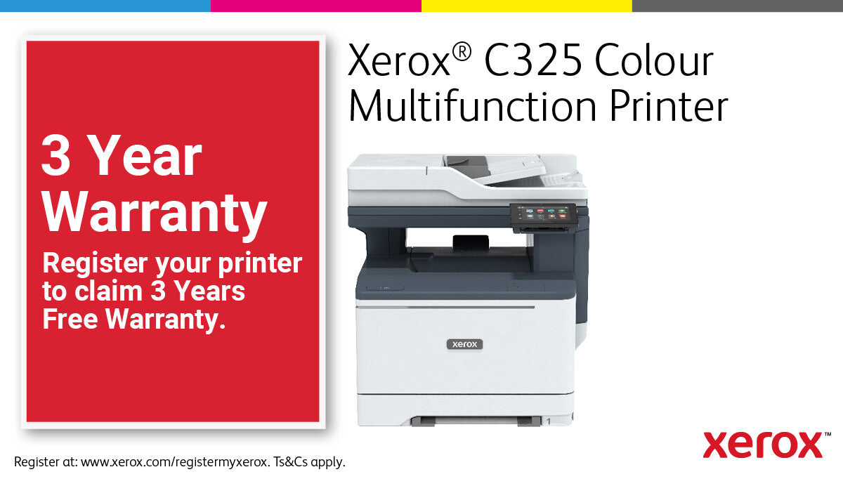 Xerox C325 A4 33ppm Wireless Duplex Copy/Print/Scan/Fax PS3 PCL5e/6 2 Trays Total 251 Sheets